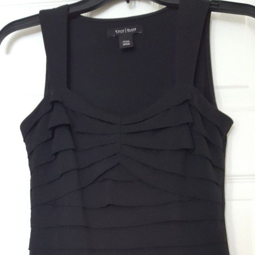 White House Black Market Sleeveless Black Knit Tank Top size XXS tiered design